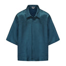 Dori Brocade Straight Collar Shirt Forest Blue
