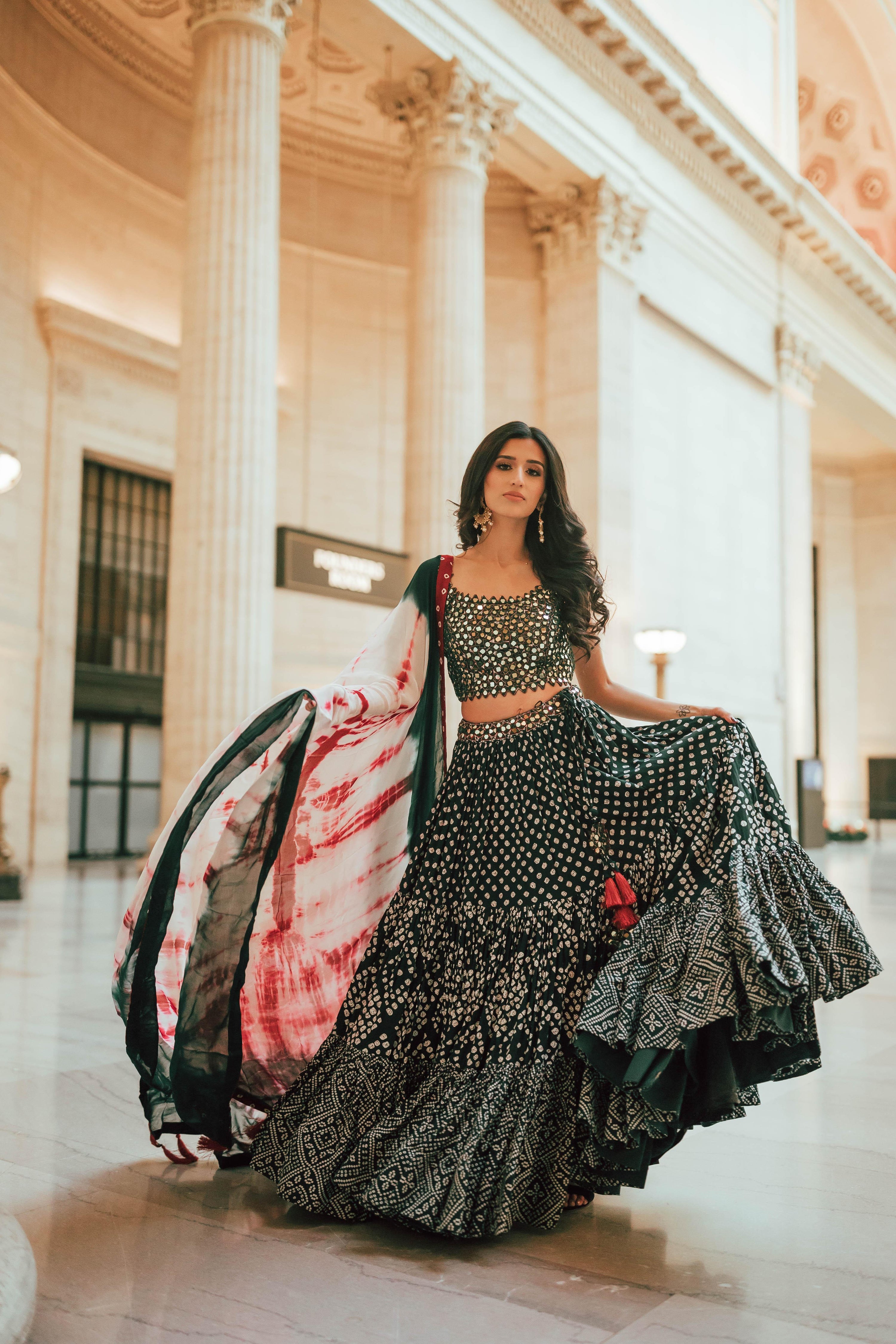 Milla Green Lehenga Choli Set with Mirror Work