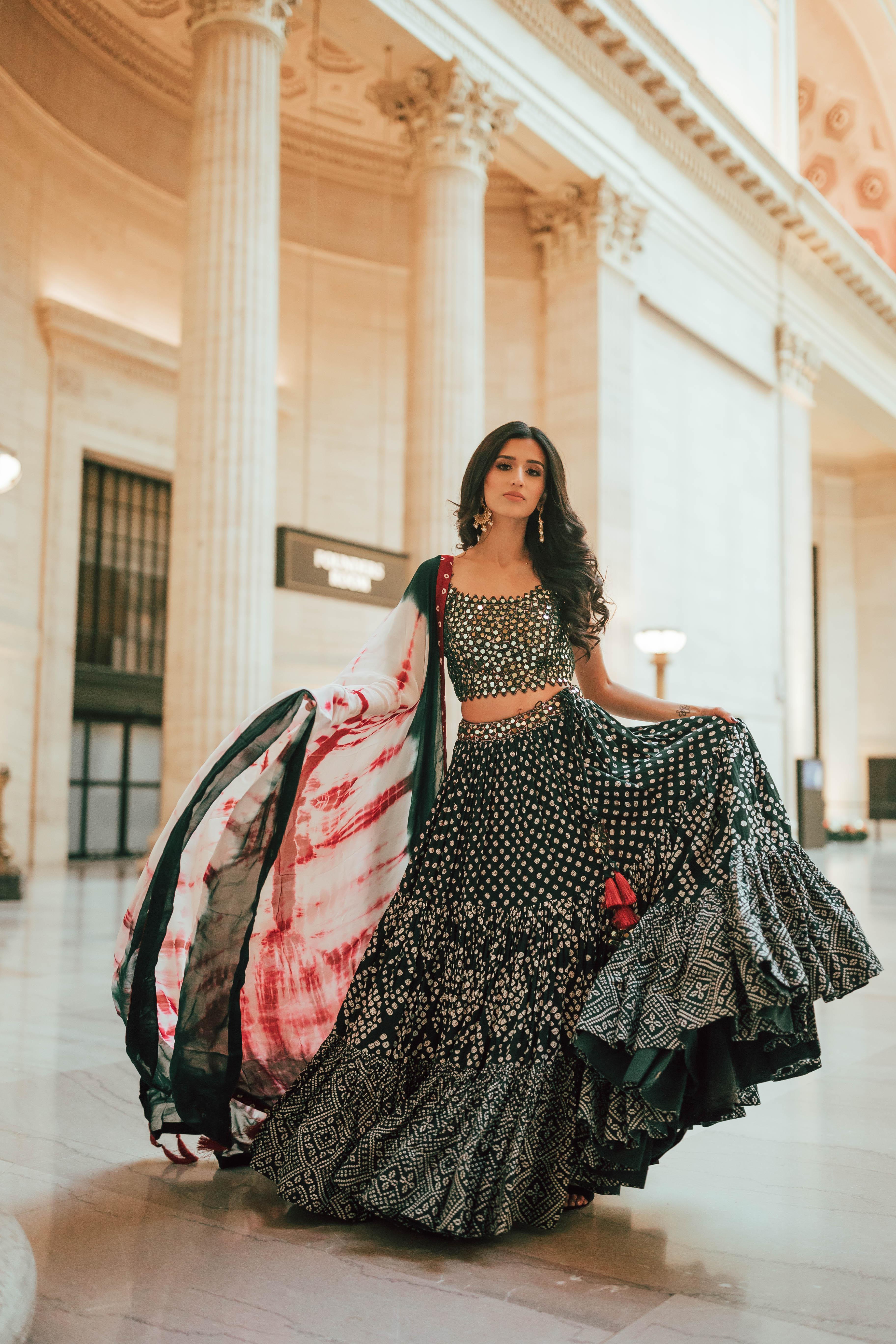 Milla Green Lehenga Choli Set with Mirror Work