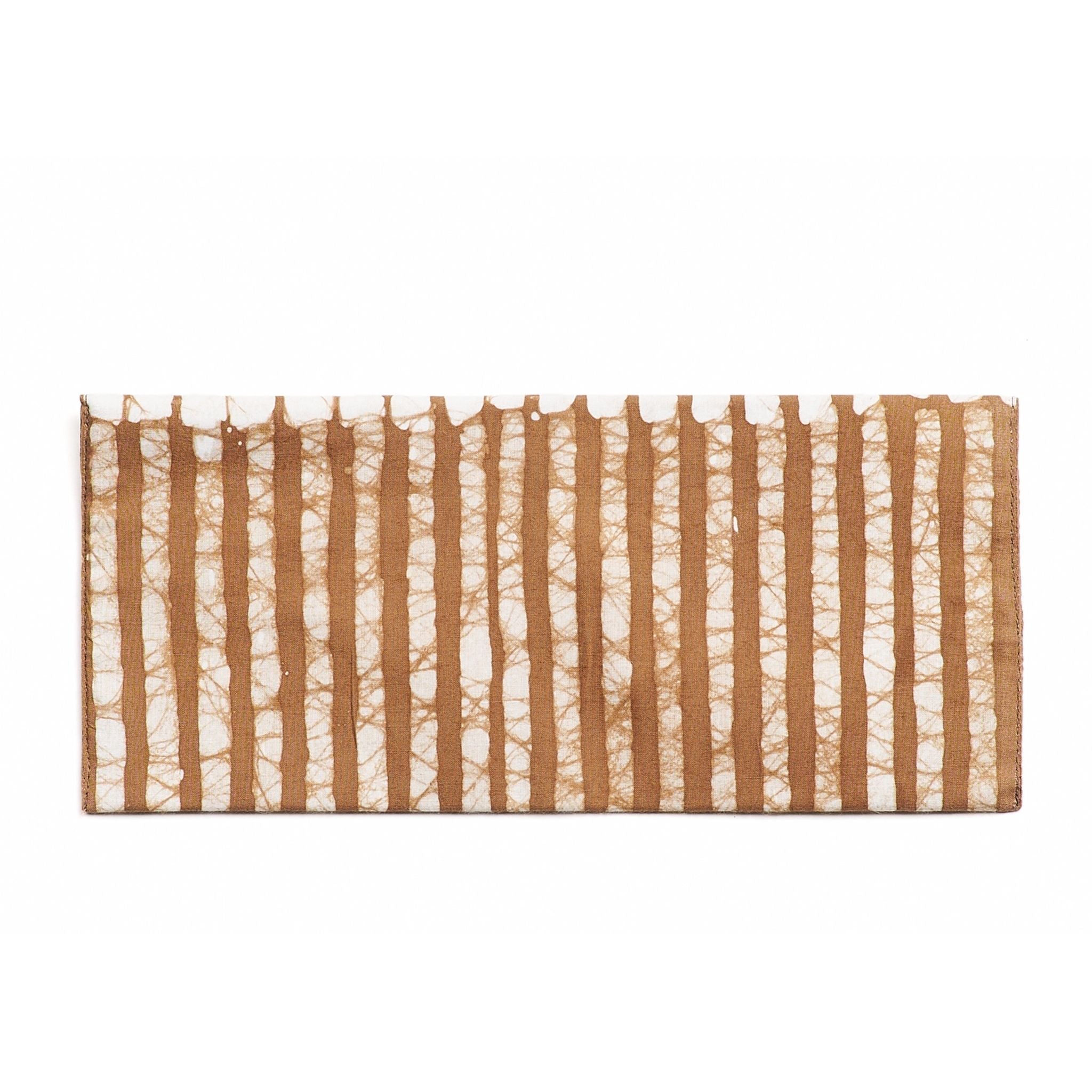 Oak Brown Stripes Cotton Wax Block Printed Zero Waste Envelope Pouch
