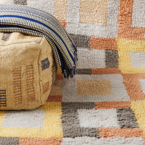 Wheat Geometrical Pattern Jute Cotton Handloom Pouf Cover