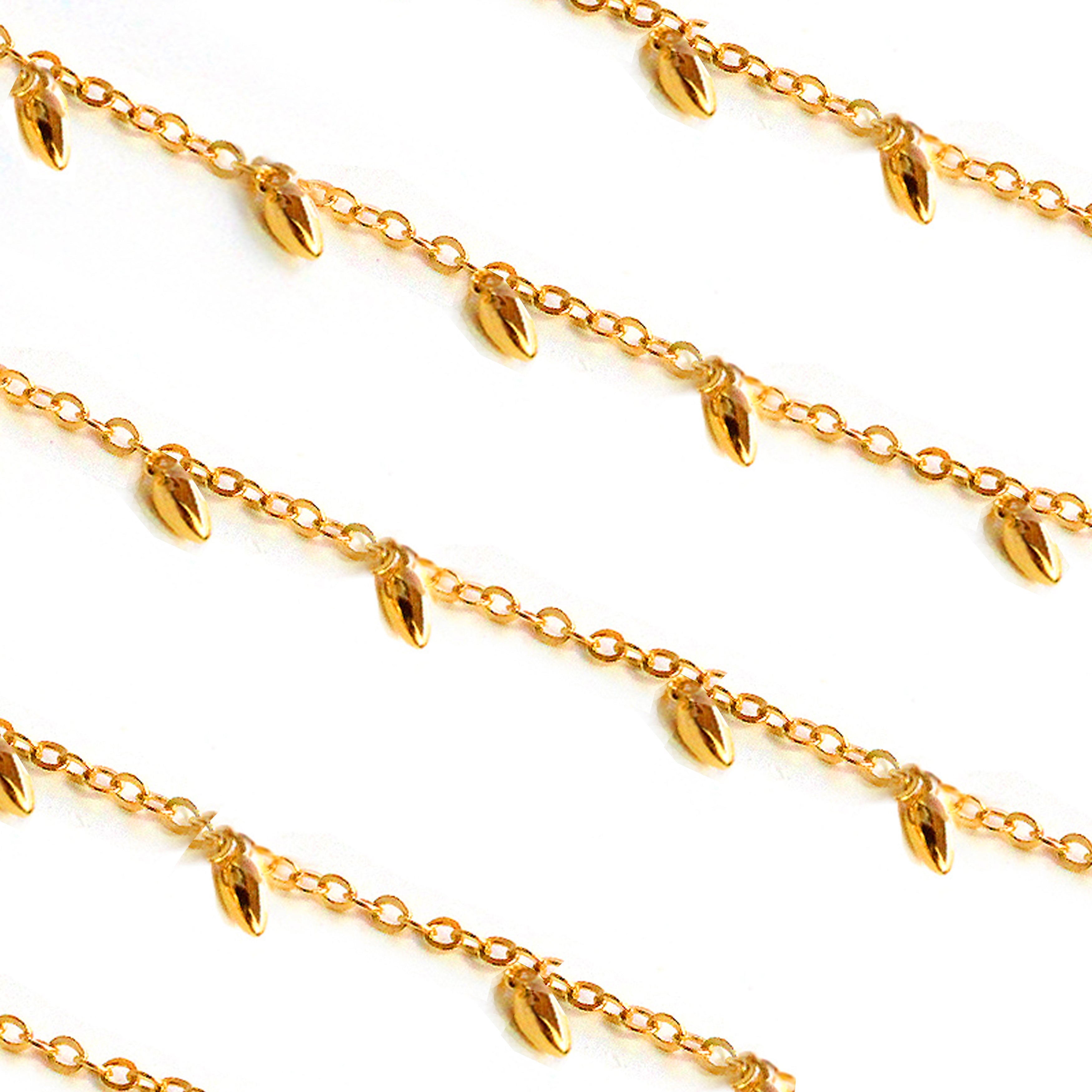 RICE Bead Thin Chain Strand Necklace | 18K Gold Over Sterling Silver