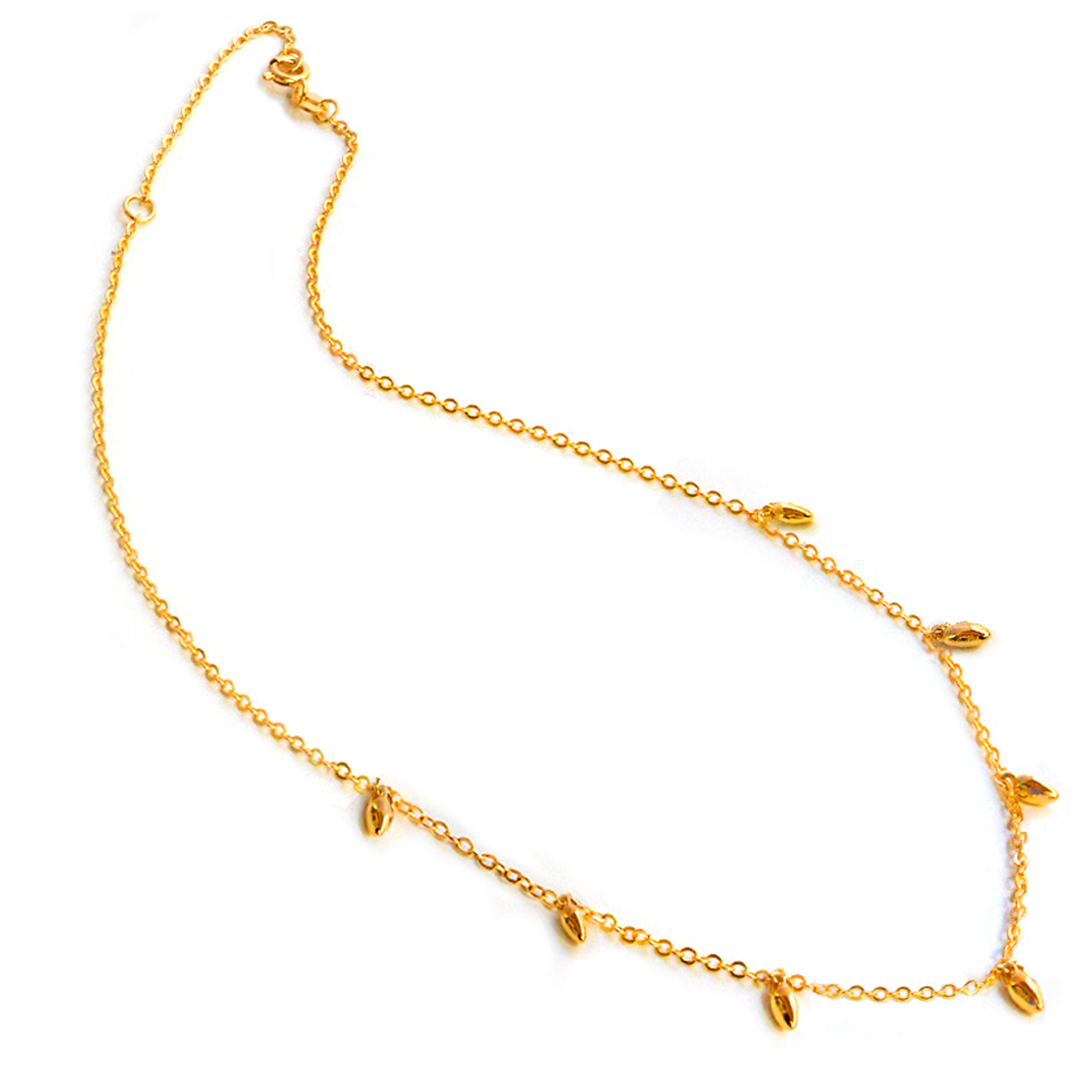 RICE Bead Thin Chain Strand Necklace | 18K Gold Over Sterling Silver