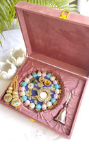 Combo in Gift Box - Haldi Kumkum Platter with Diya, Bell & Shubh Labh - Wedding/Housewarming Gift