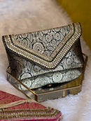 Brocade Elegant Envelope-style Clutch with Stone on Edges