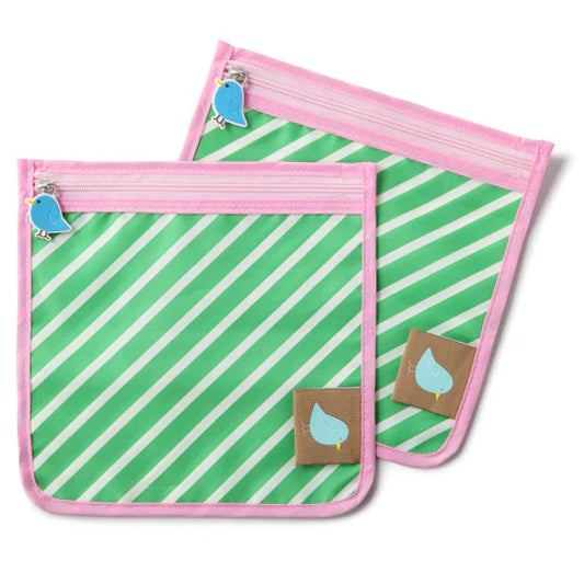Food Storage and Reusable Food Snack Bags, Set of 2, Perfect Pouch- Kelly Stripe