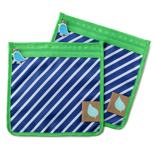 Food Storage and Reusable Food Snack Bags, Set of 2, Perfect Pouch- Navy Stripe