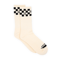 Checkered Peace Crew Sock - Eggshell