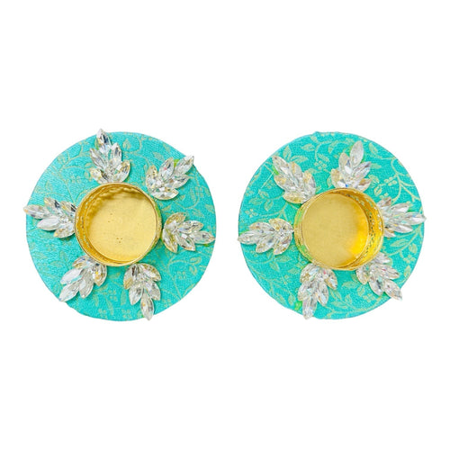 Ready to Gift - Set of 2 Brocade T-light Holders in Organza Potli