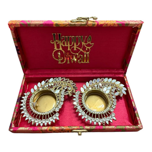 Set of 2 Diyas in Gift Box with Happy Diwali Cutout