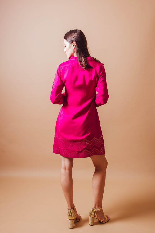 Pink Blazer Dress with Jacquard Silk