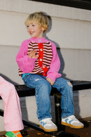 Chunky Knit Cardigan - 100% Cotton Yarn (Berry Mocha)