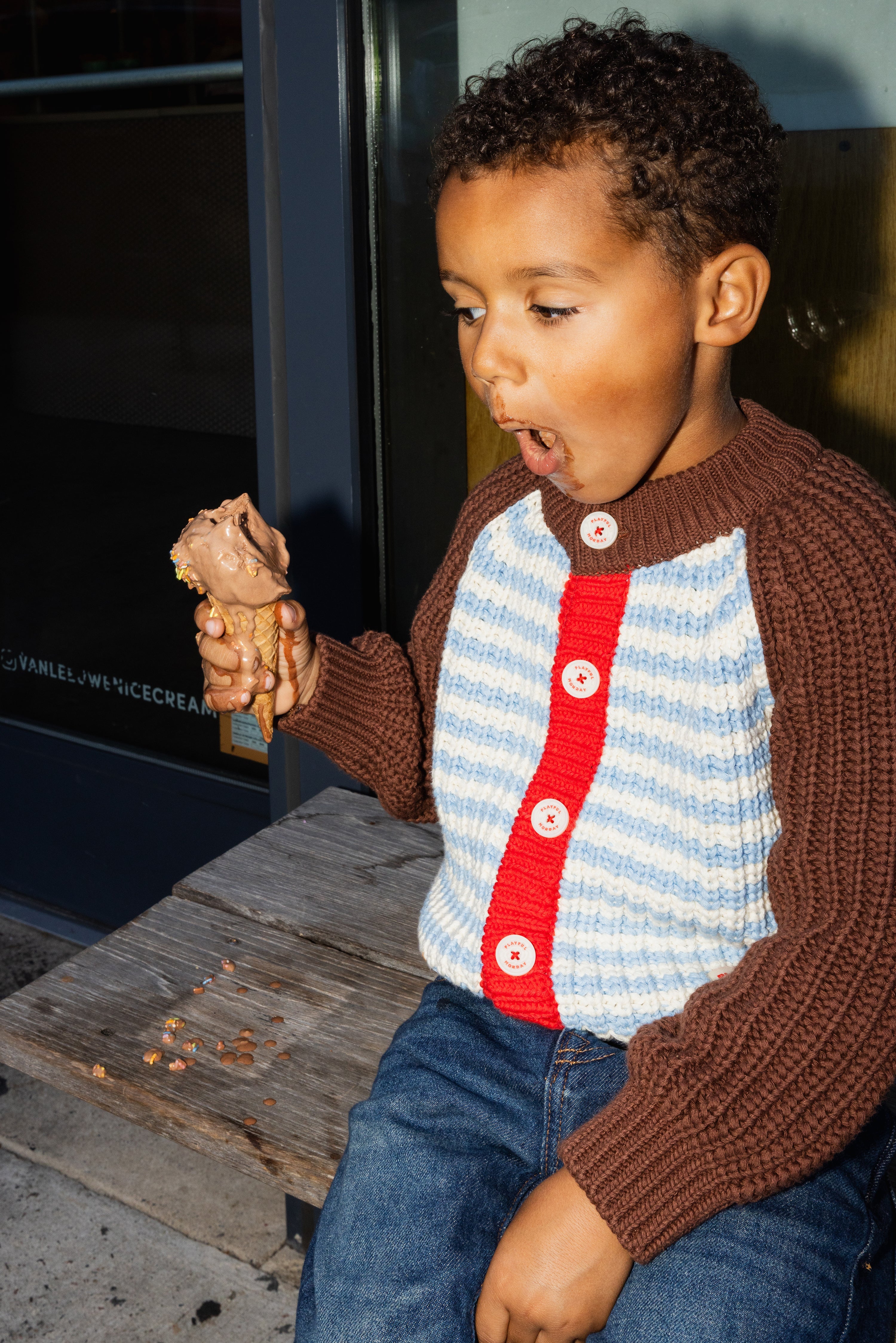 Chunky Knit Cardigan - 100% Cotton Yarn (Ice Cream Float)