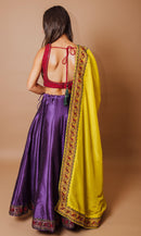 Purple and red Lehenga Choli Set with Yellow Dupatta
