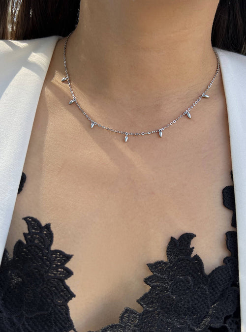 RICE Bead Thin Chain Strand Necklace | Sterling Silver
