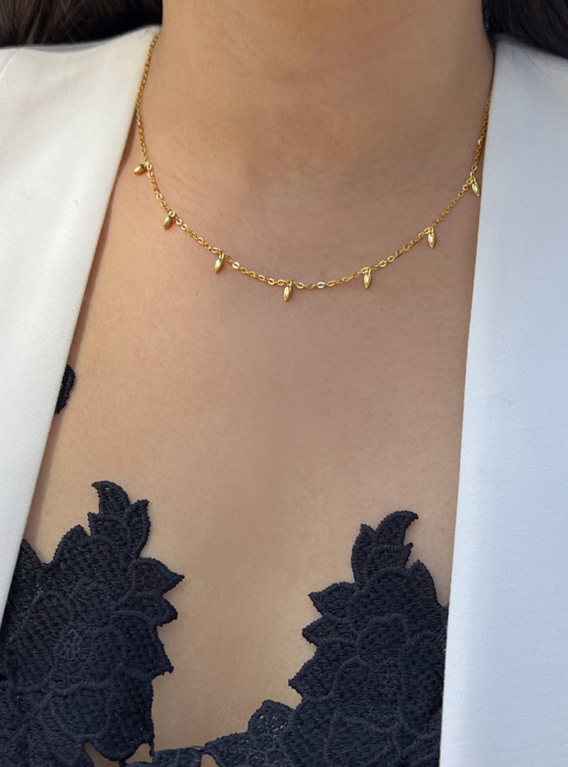 RICE Bead Thin Chain Strand Necklace | 18K Gold Over Sterling Silver