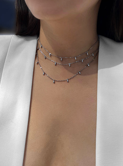 RICE Bead Chain Strand Necklace | Sterling Silver