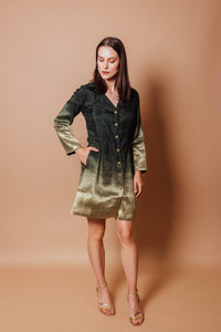 Ramona Green Blazer Dress with Jacquard Silk