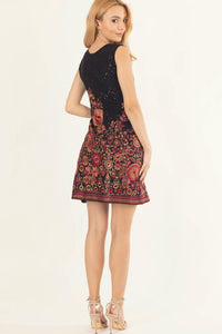 Ravina Black Short Dress with All-Over Sequins Embroidery