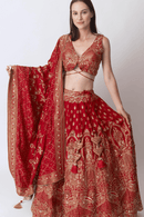 Red Banarasi Silk Lehenga Choli Set with Hand Embroidery