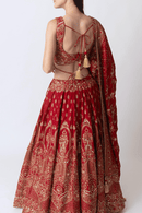Red Banarasi Silk Lehenga Choli Set with Hand Embroidery