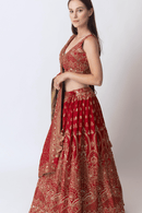 Red Banarasi Silk Lehenga Choli Set with Hand Embroidery