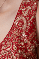 Red Banarasi Silk Lehenga Choli Set with Hand Embroidery