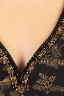 Sablora Black Midi Dress with Hand Embroidered Neckline