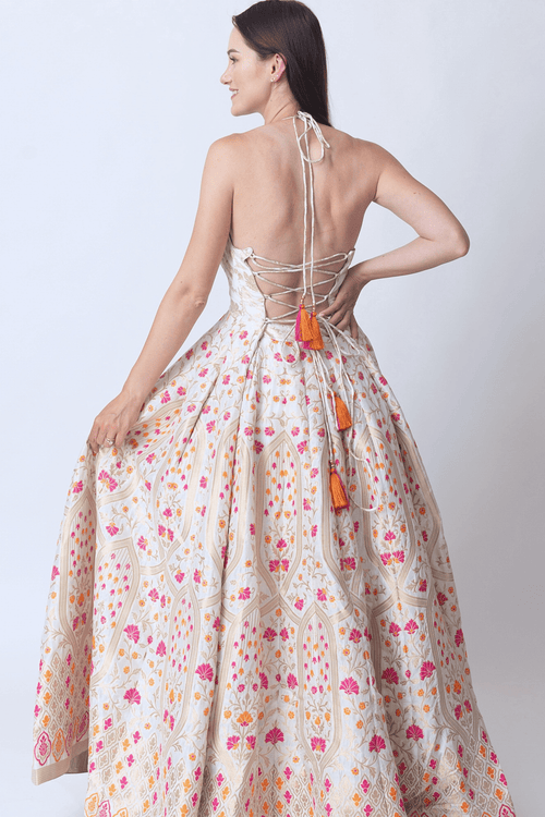 Silk Jacquard Gown Dress– Matte Gold Beige