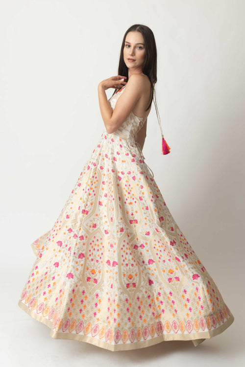 Silk Jacquard Gown Dress– Matte Gold Beige