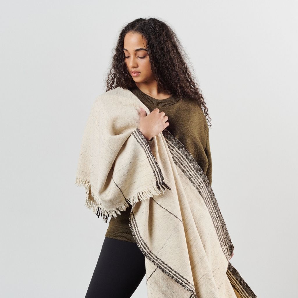 Seytu White  Striped Gently Textured Handloom Throw