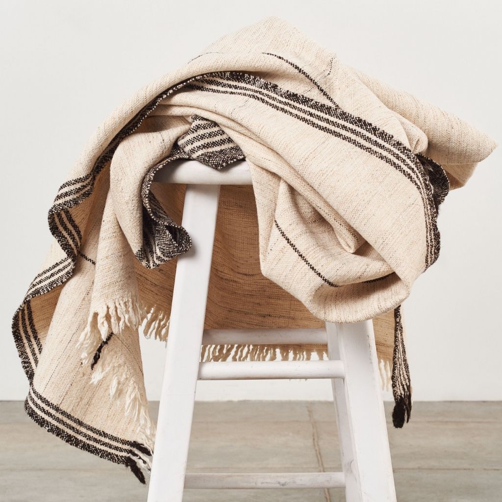 Seytu White  Striped Gently Textured Handloom Throw