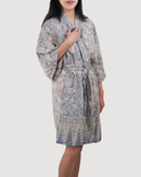Hand Dyed Batik Robe Kimono, 100% Cotton, Gray, Silver Petals