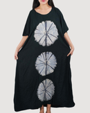 Kaftan Tie Dye Long Dress Shibori Black White Floral Pattern