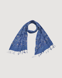 Hand Dyed Batik Scarf - Soft Cotton, Blue Roses, White, Floral, Flower