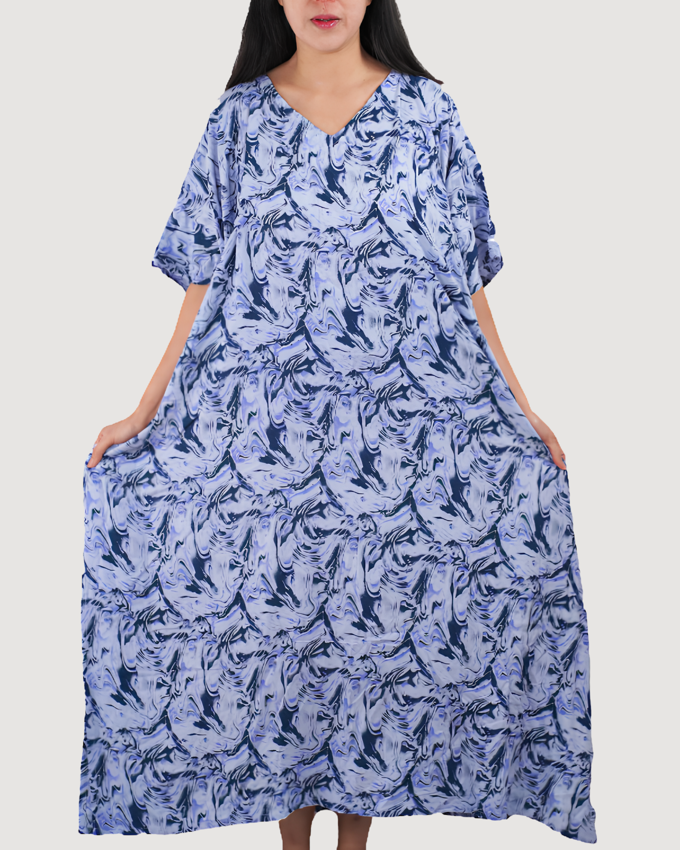 Kaftan Dress Rayon Blue Marble Lightweight