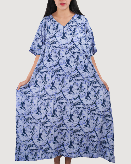 Kaftan Dress Rayon Blue Marble Lightweight