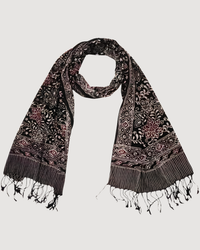 Hand Dyed Batik Scarf, 100% Cotton Fabric, Black Red Floral Star