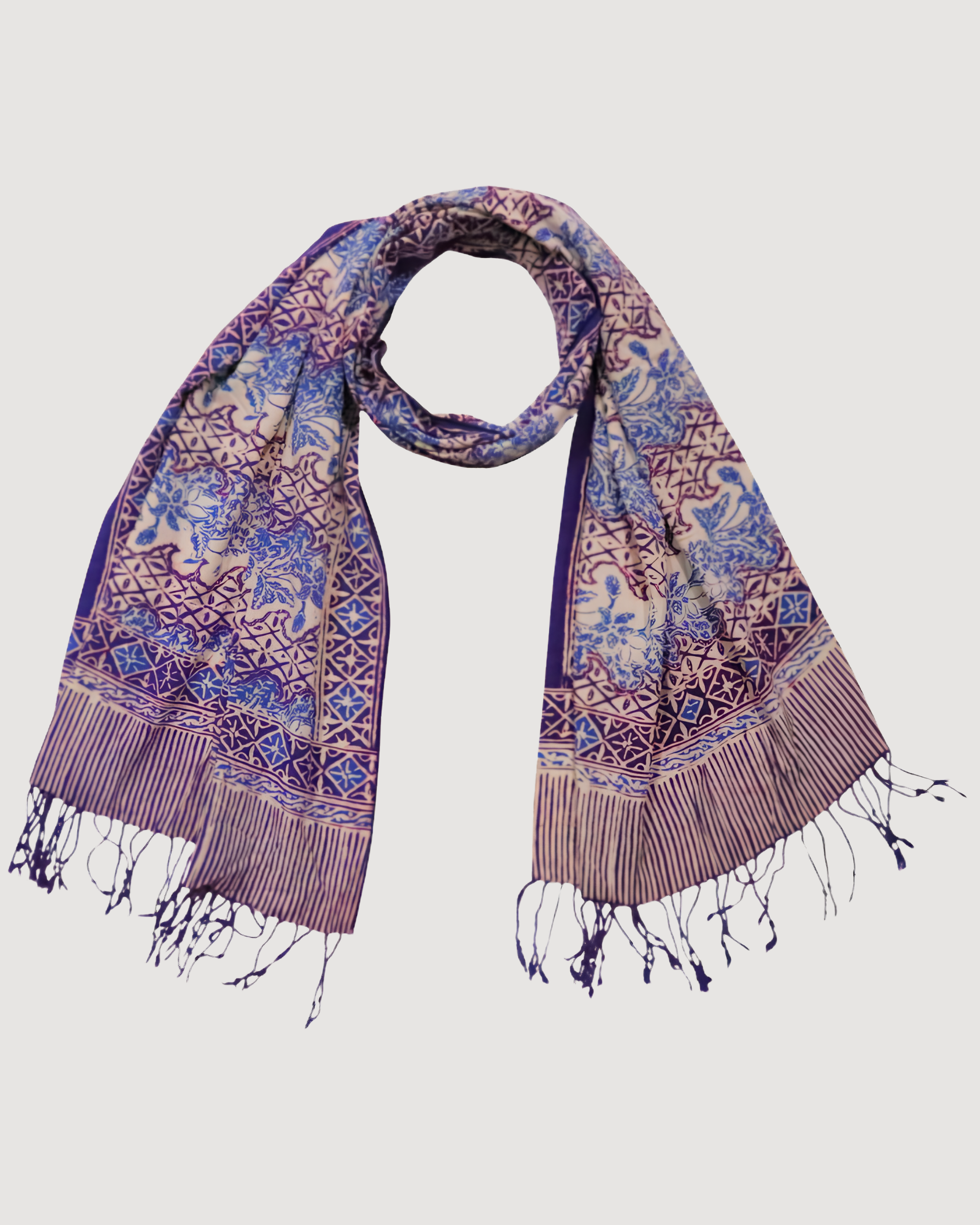 Handmade Batik Scarf - soft Cotton - Vines in Navy Blue