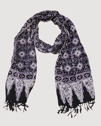 Handmade Batik Scarf - Cotton - Hibiscus Flower, Black, White