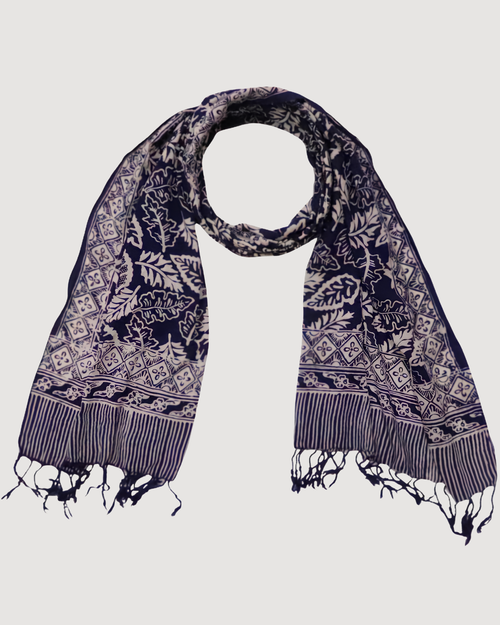 Hand Dyed Batik Scarf, 100% Cotton, Scarves, Bandana, Wrap , Blue Leaves