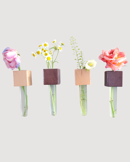 Mini Vase Magnets – Set of 2 – Beech & Walnut Wood – Decorative Fridge Magnets for Small Flowers or Greenery
