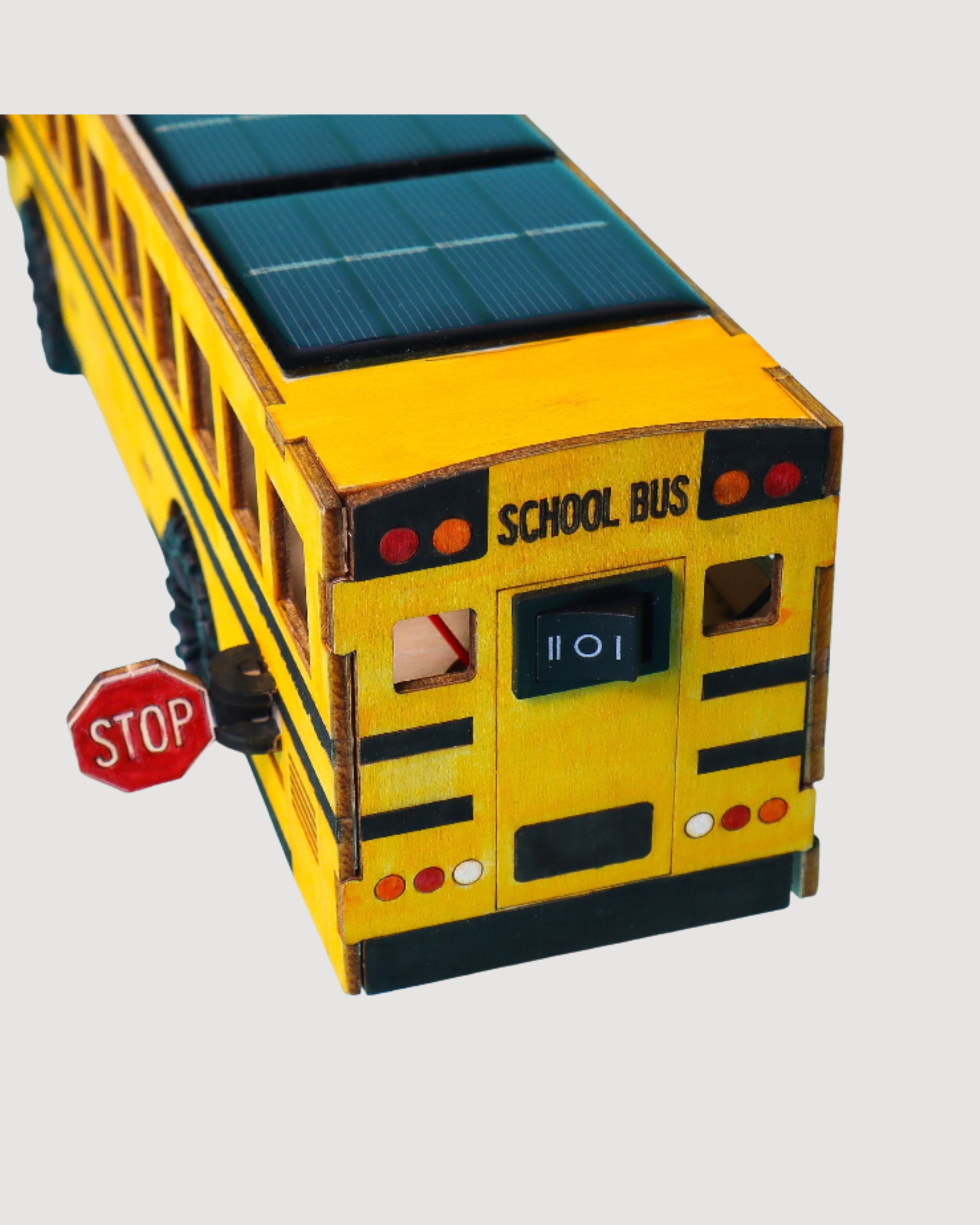 Dual Power School Bus STEM Kit – Build, Paint & Personalize | Battery + Solar Powered