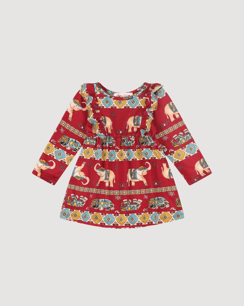 Baby Girls Volant Ruffle Cotton Dress – Cultural Print | Mixed Up Clothing