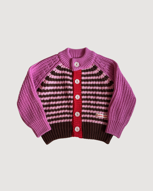 Chunky Knit Cardigan - 100% Cotton Yarn (Berry Mocha)