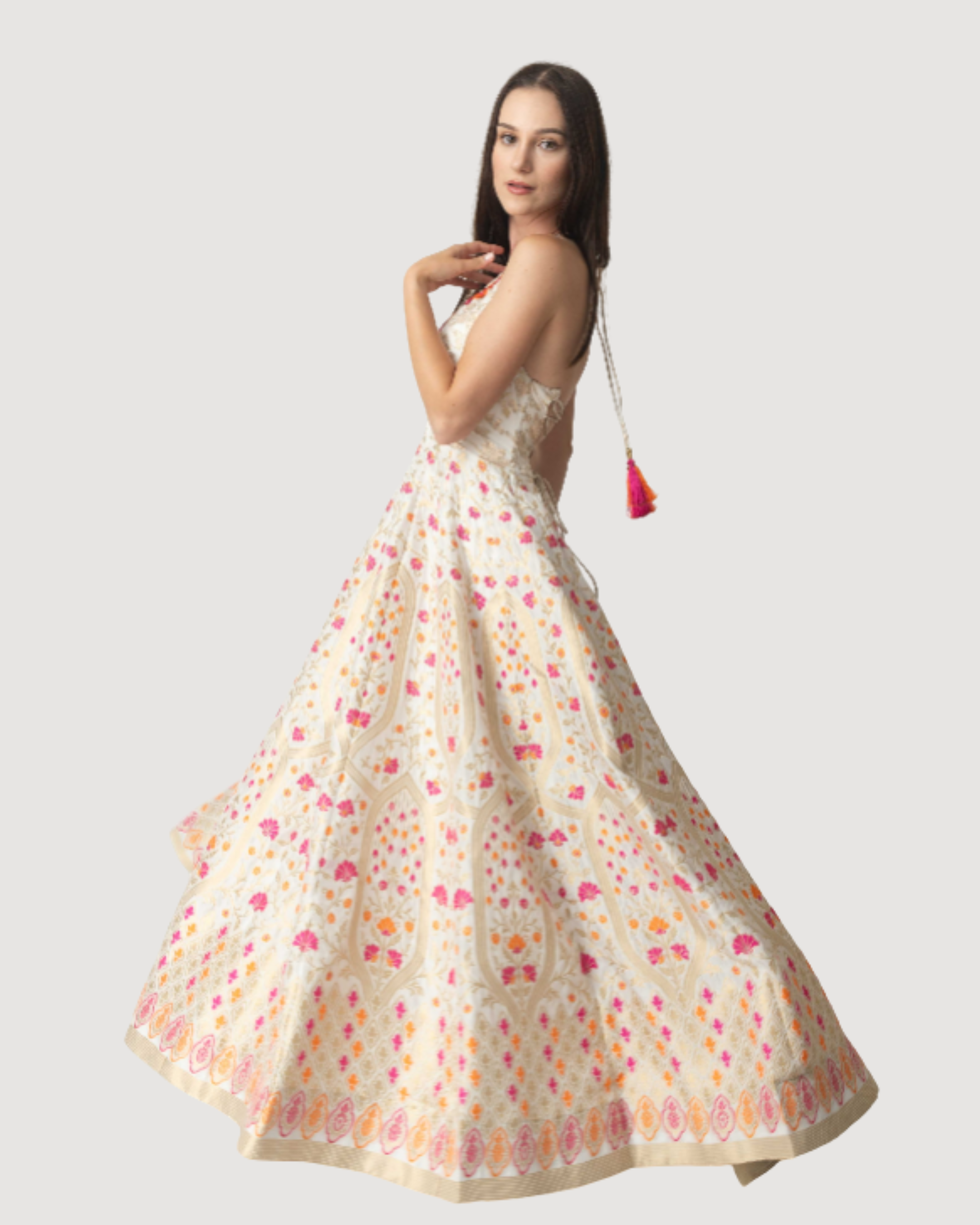 Silk Jacquard Gown Dress– Matte Gold Beige