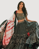 Green Lehenga Choli Set with Mirror Work