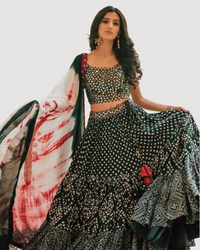 Green Lehenga Choli Set with Mirror Work