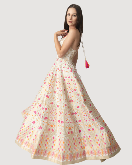 Silk Jacquard Gown Dress– Matte Gold Beige
