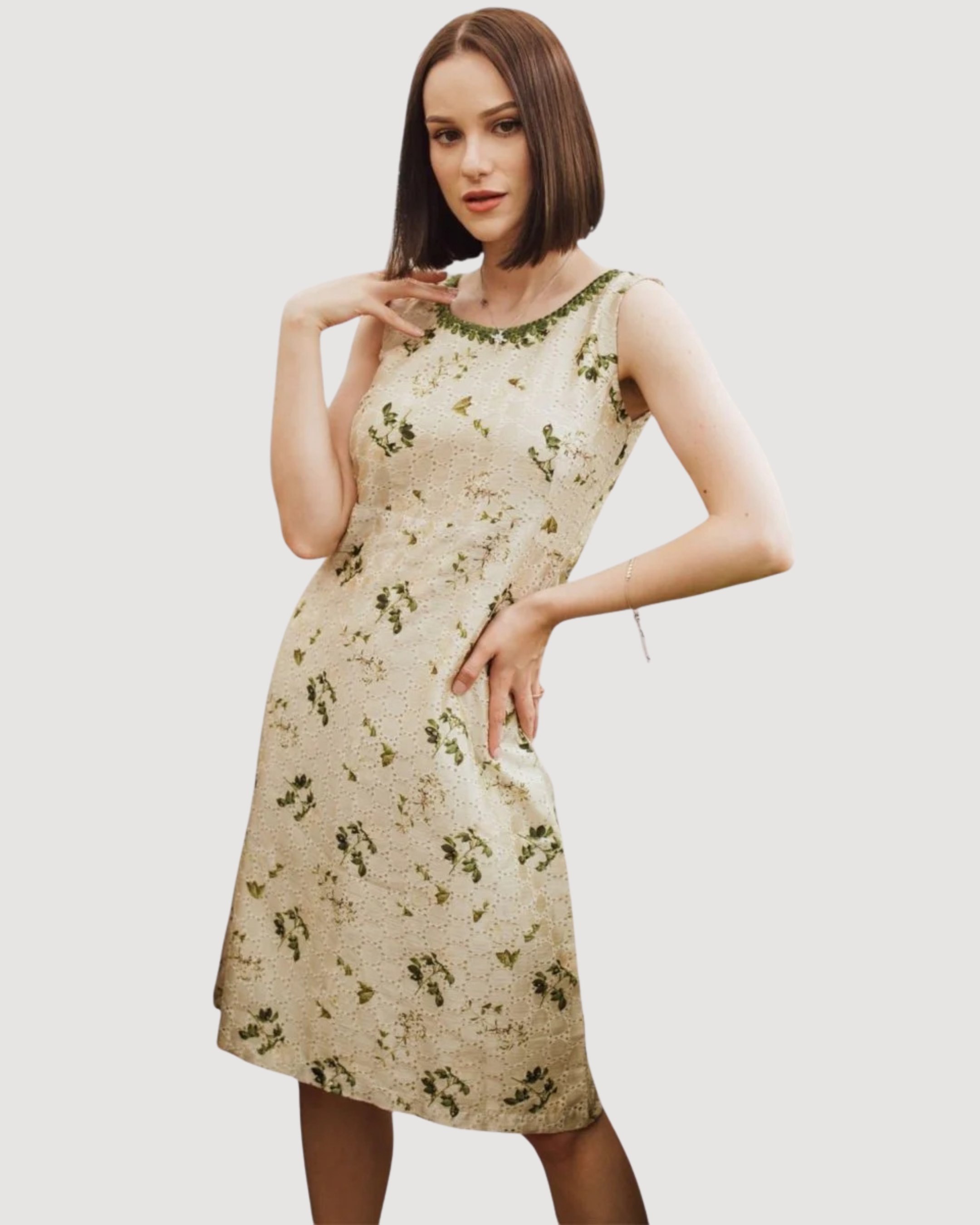 Silk Midi Dress with Eyelet Embroidery